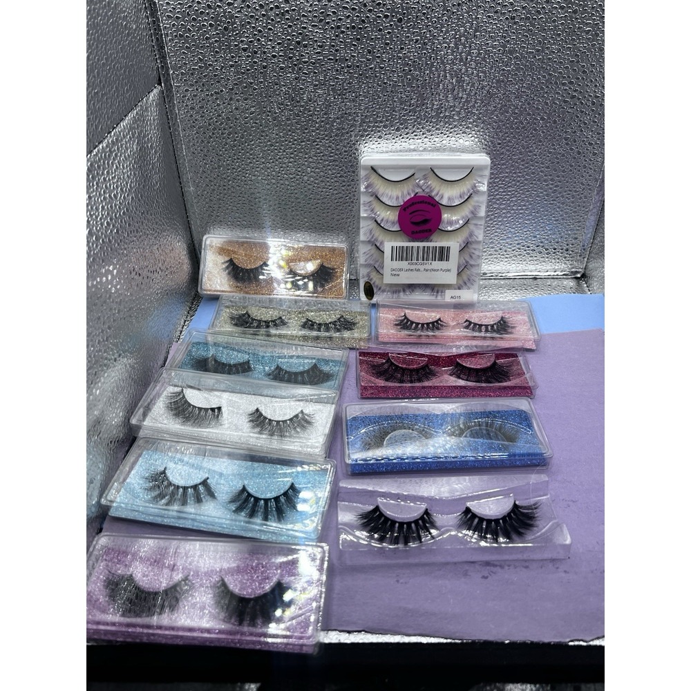 15 Pair Long Cross False Eyelashes Makeup Fake Thick Black Eye Lashes & Neon Pur